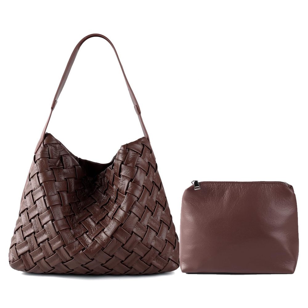 Woven Vegan Leather Boston Satchel Messenger
